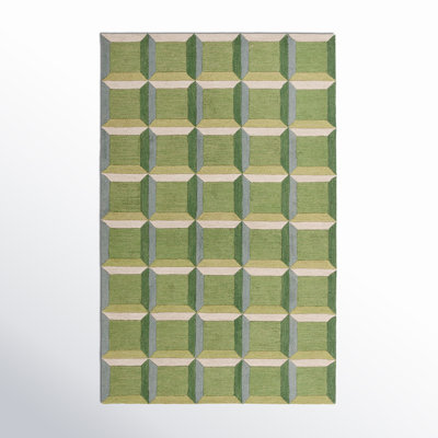 Giedre Geometric Hand Tufted Cotton/Wool Area Rug in Green/Beige
