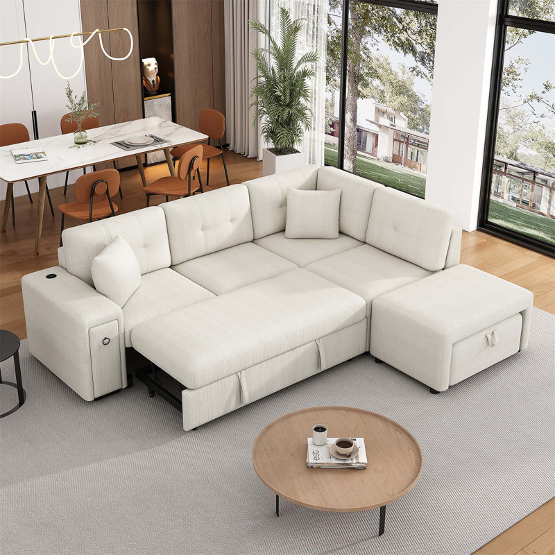 Square Arms Sofa, Beige Chenille