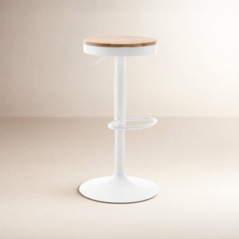 Jaina 15.2" W Solid Wood Swivel Adjustable Height Bar Stool, 2, Brown/White