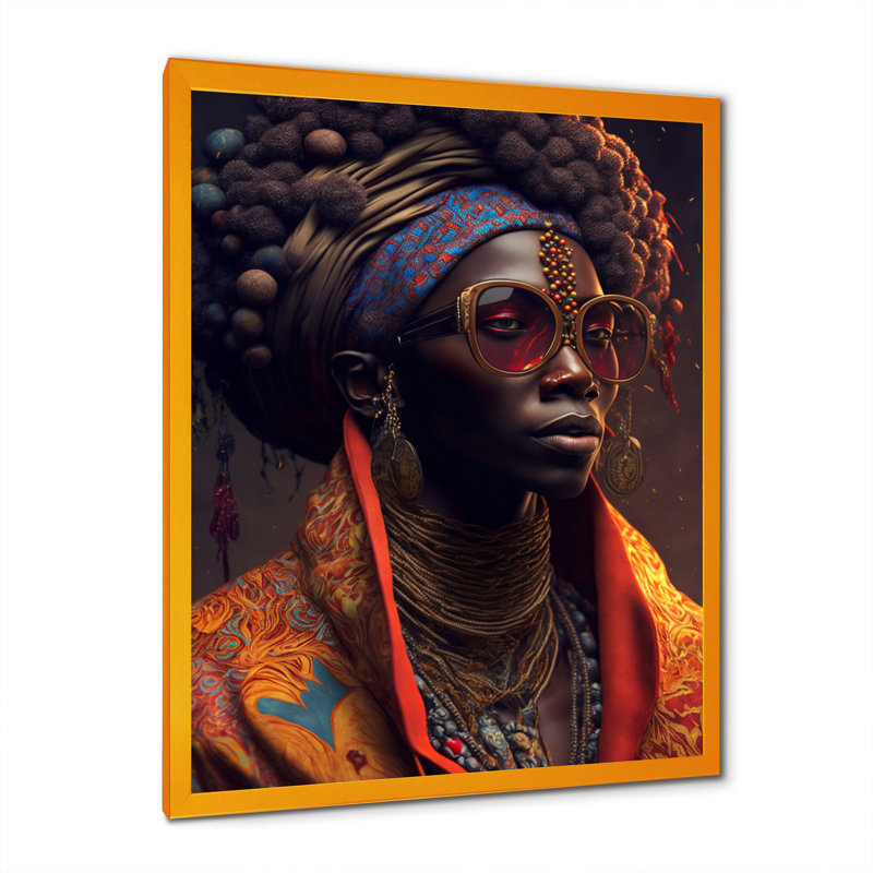 Femme afro-américaine lunettes de soleil Funky Traditiona, H 20 po x l 12 po x P 1 po, Encadrement doré