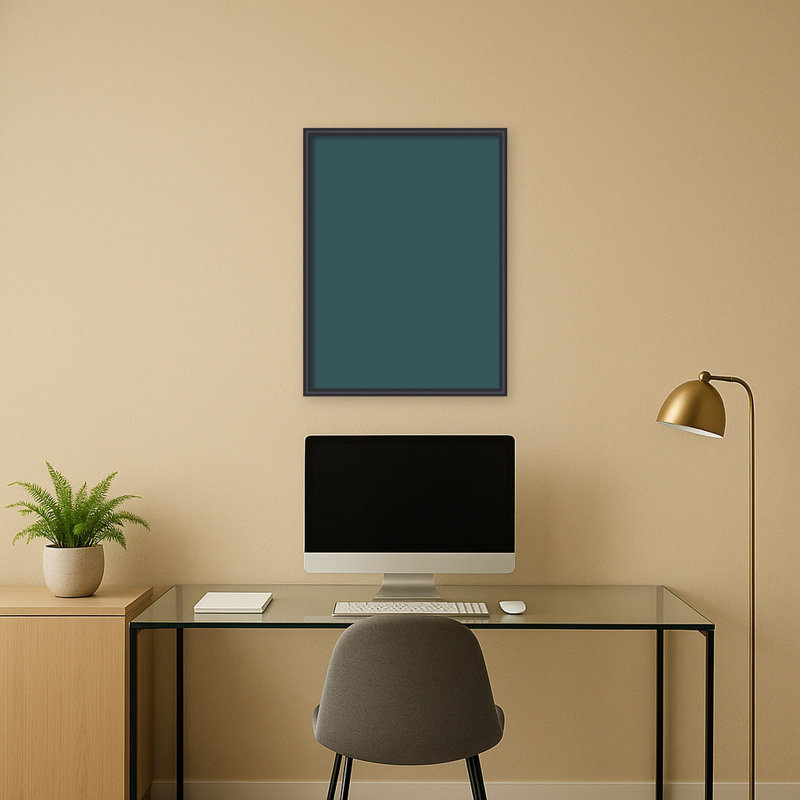 Tableau mural en tissu encadré, 19 x 25 cm, motif bleu sarcelle foncé, Edith Black