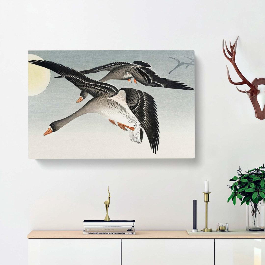 Geese In Flight by Ohara Koson - Wrapped Canvas