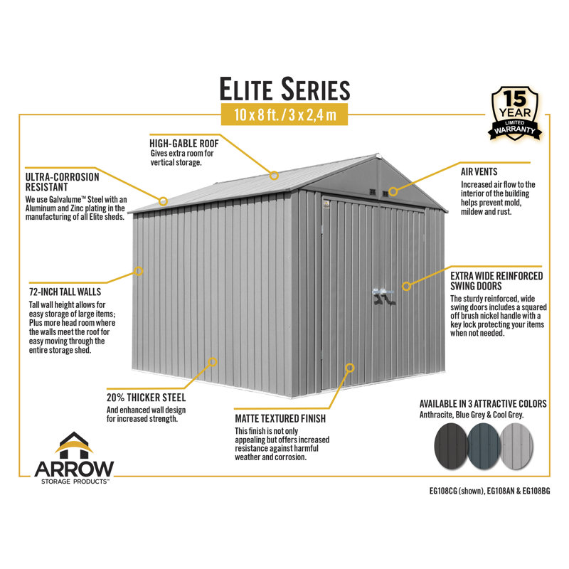 Cool Grey 8' x 10' Superior Grade Steel Storage Shed Kit
