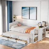 Multifunctional Marksbury With Desk And Storage Shelves, Built-in Trundle And 3 Drawers