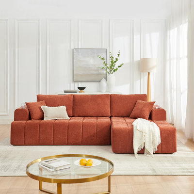Canapé modulaire en L en chenille, canapé désossé de style nuage avec méridienne, canapé rembourré moderne avec porte-gobelets et poches latérales, canapé à compression pour le salon, aucun assemblage requis