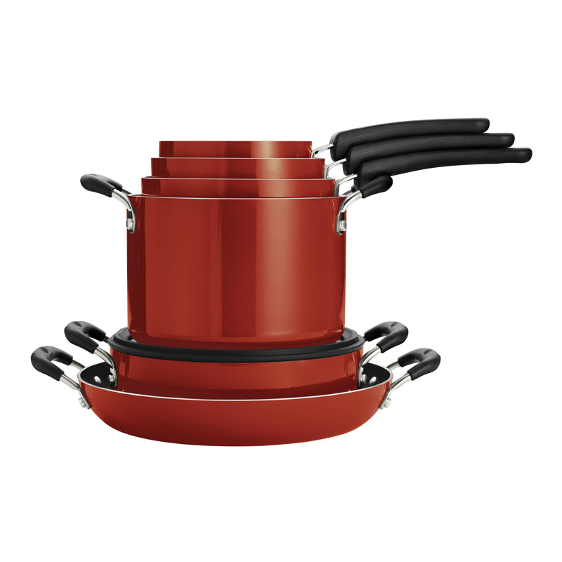 15-Piece Red Aluminum Nonstick Cookware Set with Enamel Finish