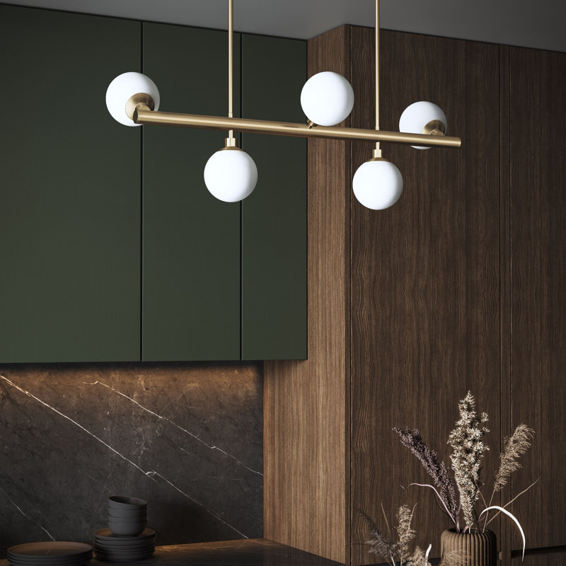 Avec lustre contemporain contemporain en or brossé 5 lumières 34 po Avec, Or brossé
