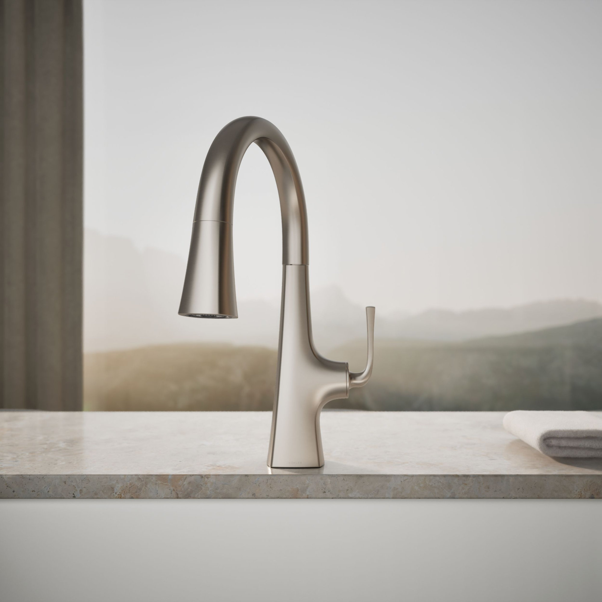 Graze Pull-Down Kitchen Sink Faucet with Three-Function Sprayhead, Vibrant Stainless