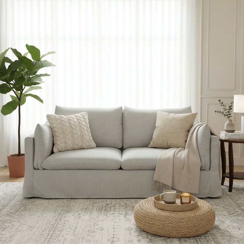 Canapé à accoudoirs carrés 81,3 po, Mélange de polyester - gris clair