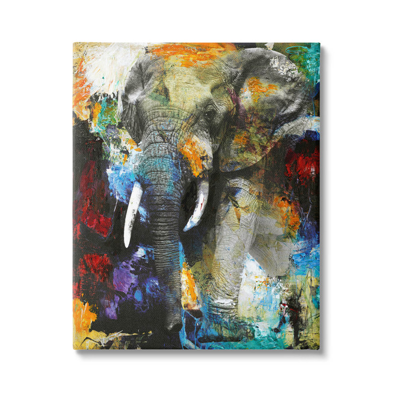 «Layered Elephant Bold Wildlife», art mural par Fabrikken, H 40 po x l 30 po x P 1,5 po