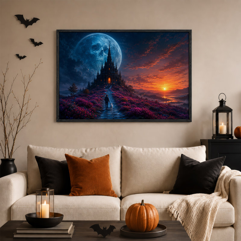 Art gothique sur toile, crâne de lune gothique, H 36 po x l 48 po