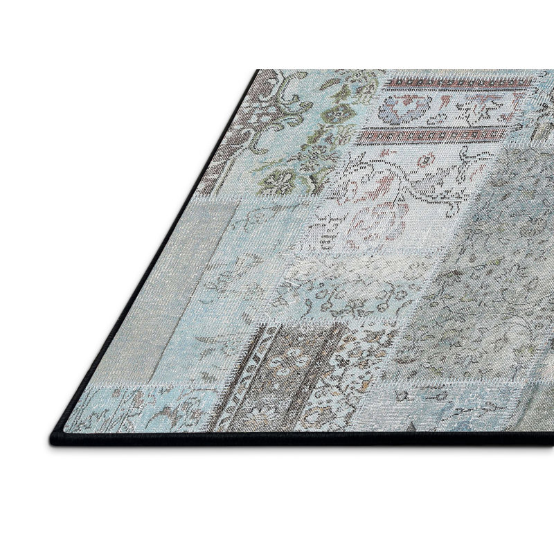 Tapis contemporain bleu / gris, Rectangle 5 pi x 7 pi