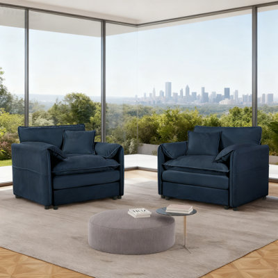 41.73" Chenille Oversized Armchair With Toss Pillow, Modern Modular Reading Chair Set Of 2