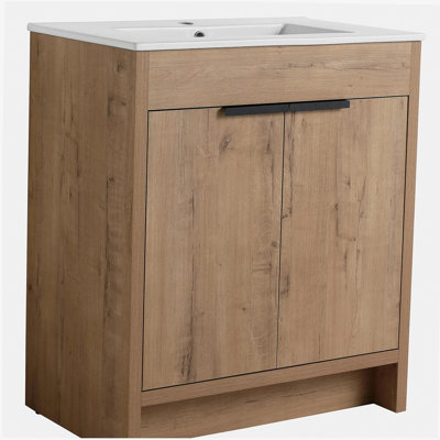 Meuble-lavabo autoportant de 30 po avec cuvette en céramique blanche et 2 portes d'armoire à fermeture en douceur
