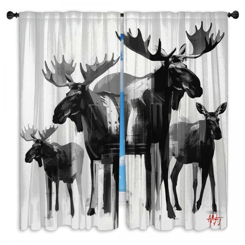 Rideaux obscurcissant noir et blanc Moose, 80 po x 61 po - 2 panneaux, Transparent