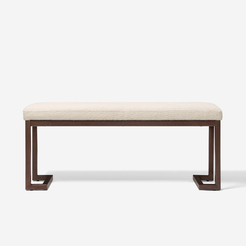 Banc de chambre à coucher moderne avec support en métal et Boucle - Pelican rembourré blanc perle en ajout confortable