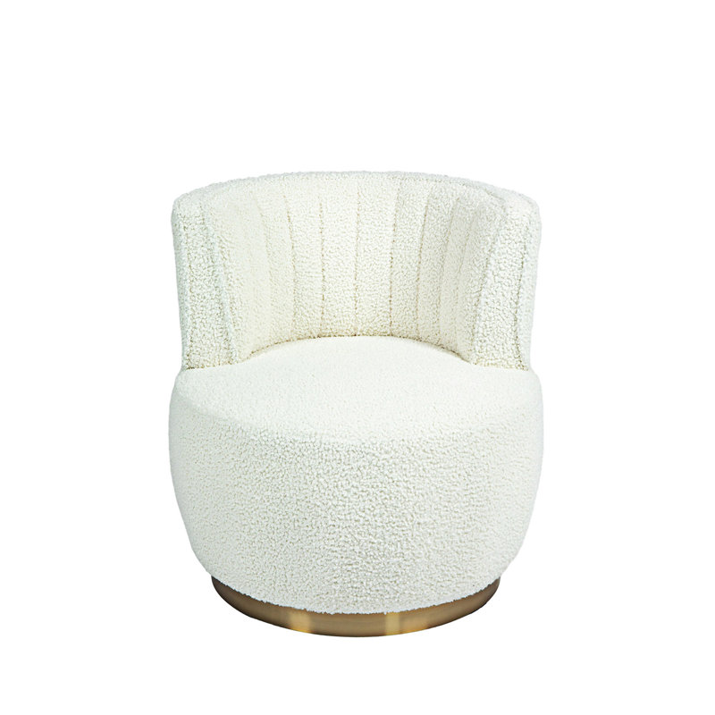 Alphonsine Upholstered Swivel Barrel Chair, White Teddy
