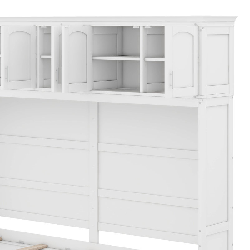 Lit escamotable avec armoires supérieures, Blanc, Grand lit