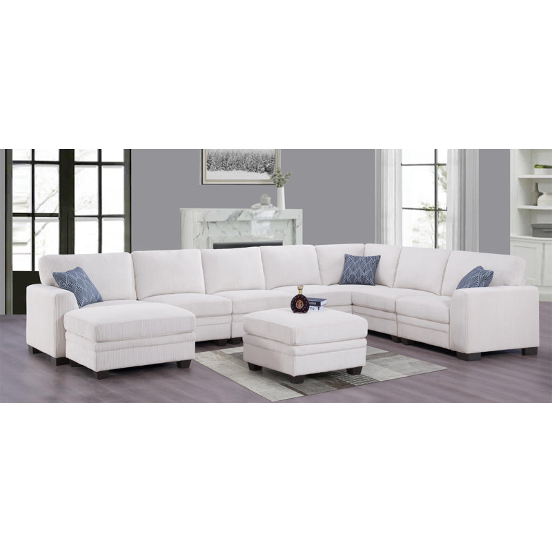 Canapé modulaire réversible en U Keshvi, Velours côtelé beige