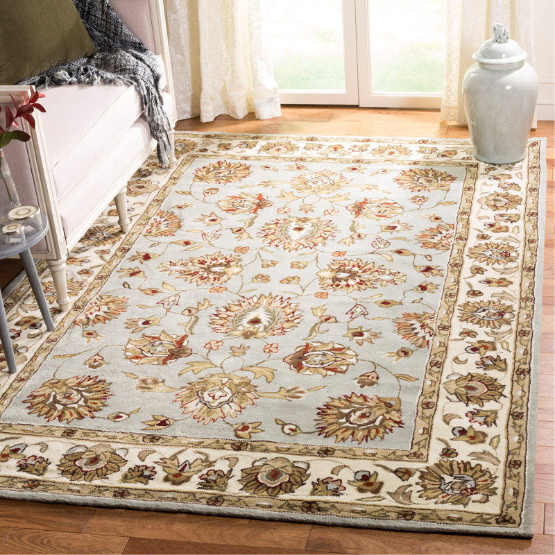 Tapis ivoire / gris crocheté à la main Cloverdale, Rectangle 9 pi x 12 pi