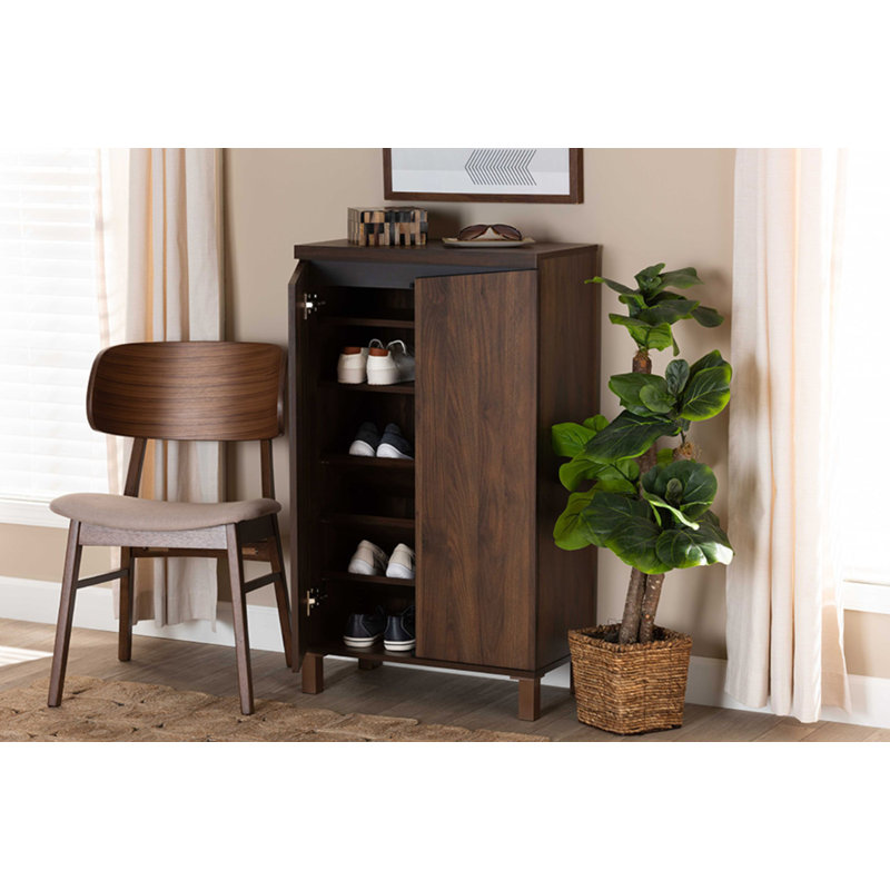 Talon 2-Door Shoe Storage Cabinet in Walnut and Dark Grey Finish, 40.4'' H X 23.6'' W X 12.6'' D