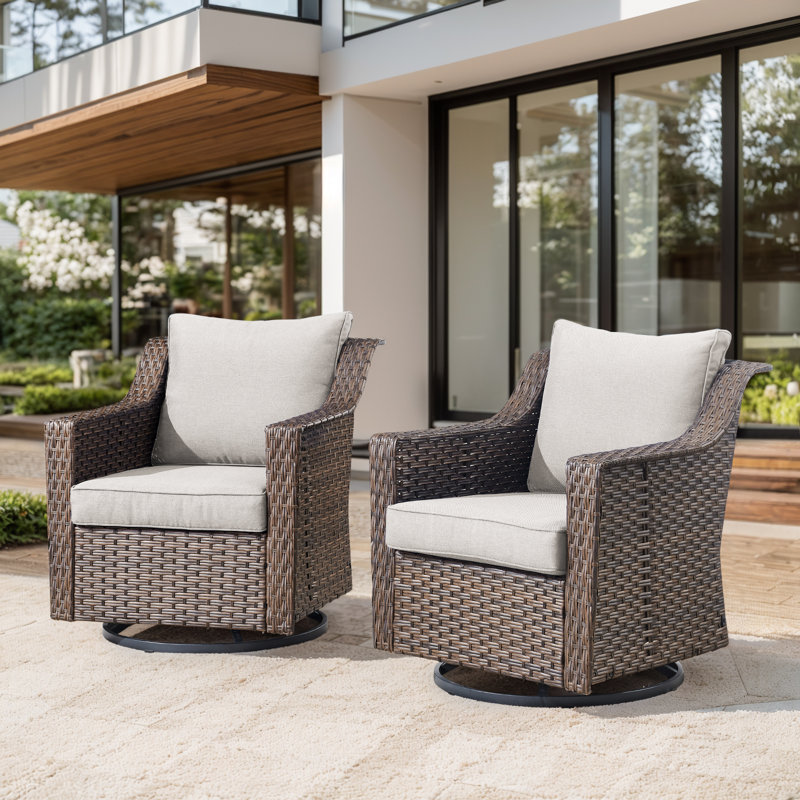 Tya Outdoor Wicker Patio Swivel Chairs With Cushions, Beige