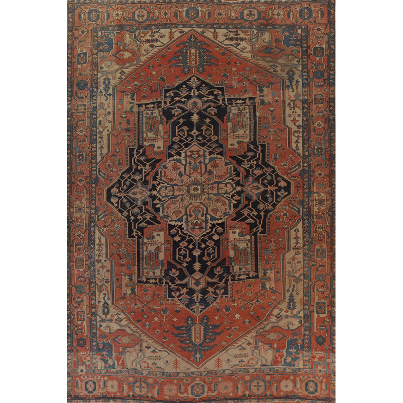 Tapis rouille en laine noué à la main de conception unique 10 pi 2 po x 13 pi 0 po avant 1900
