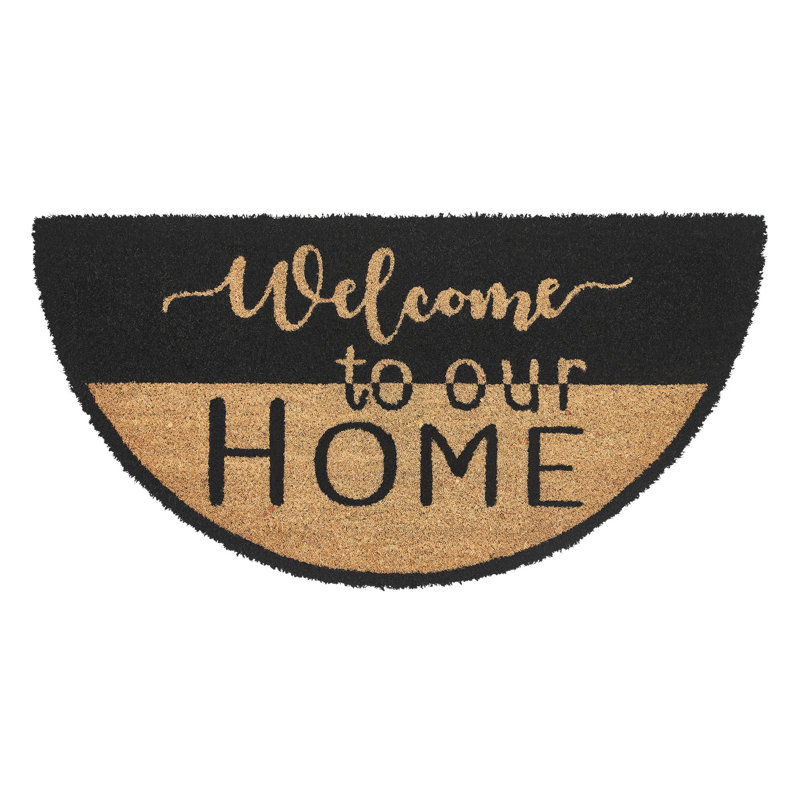 Timeless Classics Welcome To Our Home Black Tan Coir Rug Half Circle 16.5x33