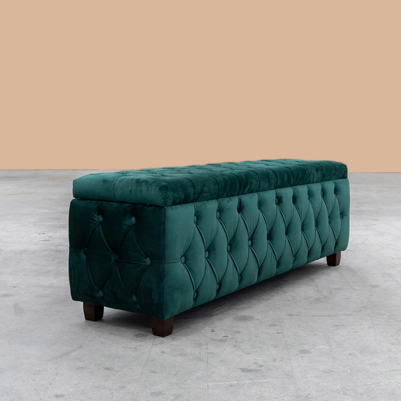 Riga Wide Velvet Tufted Rectangle Solid Color Ottoman Box with Storage, Upholstered Footstool Shoes Bench with Legs