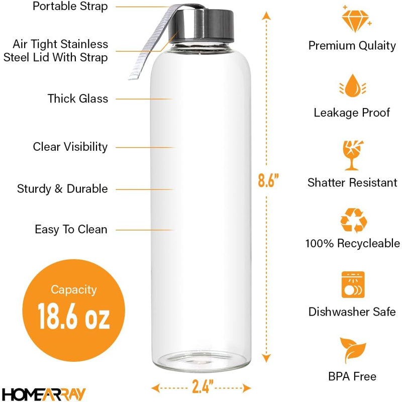 Homearray 18 oz. Bouteille d'eau en verre