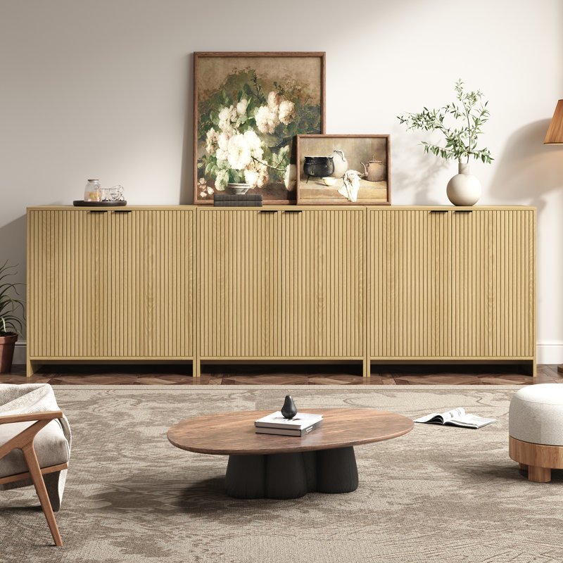 Modern Storage Cabinet, 3-In-1 Sideboard With Adjustable Shelves, Coffee Bar Cabinet For Living Or Dining Room, Natural Oak