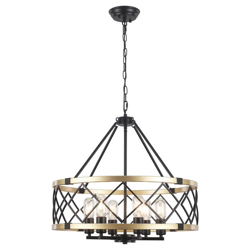 Plafonnier géométrique de ferme à 6 lumières à intensité variable 21,65 po Williston Forge, Noir / or peint, 6