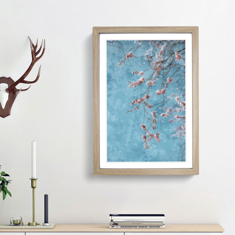 Beautiful Pink Cherry Blossom - Picture Frame Graphic Art Print, Oak Framed, 87cm H x 62cm W x 2cm D
