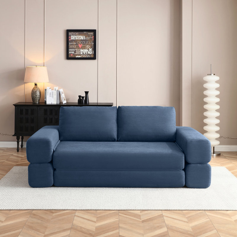 Canapé pliant en velours côtelé avec coussins, Bleu
