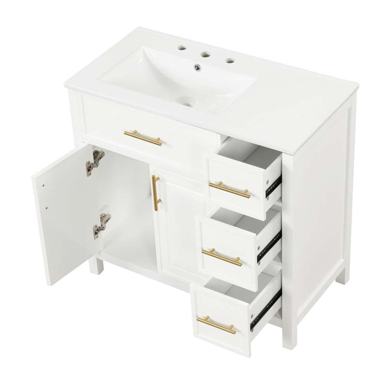 Meuble-lavabo 36 po avec comptoir Sointu, meuble-lavabo avec deux portes et trois tiroirs Sointu