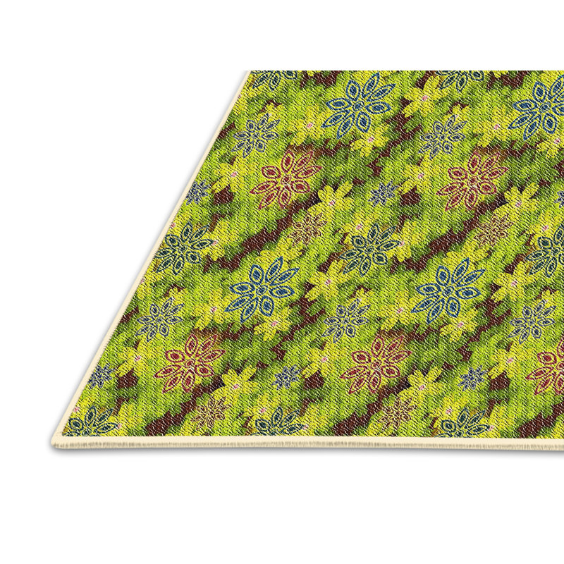 Tapis vert/jaune tissé à la machine, Rectangle 2 pi x 3 pi