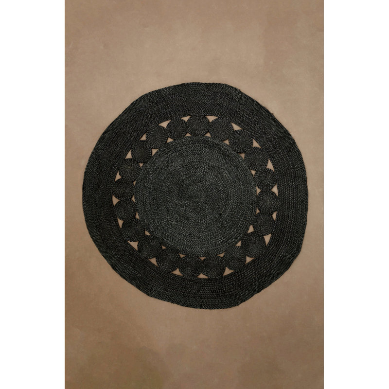 Round 152 cm x 152 cm Jute / Sisal Hand Tufted Area Rug, Black