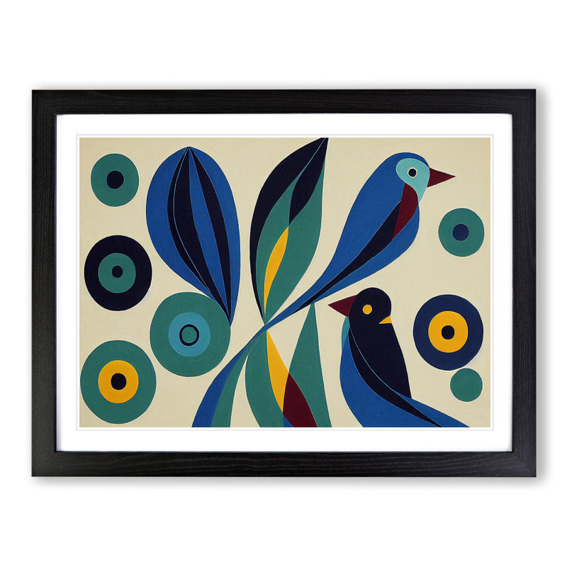 XH1022-8628X Super Abstract Birds - Single Picture Frame Print, 46cm H x 64cm W x 2cm D, Black Framed