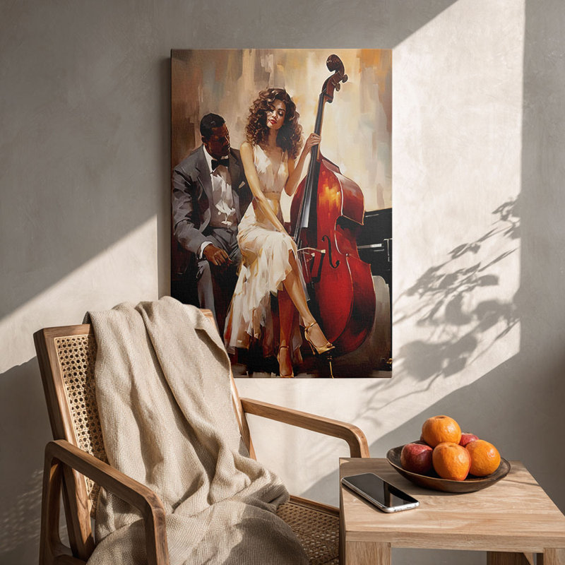 Impression sur toile Elegant Vintage Jazz Double Bass - Urban Studio, 30 x 20 pouces (75 x 50 x 2 cm)