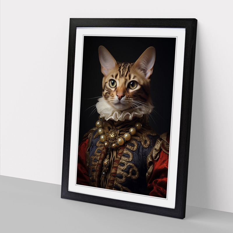 Bengal Cat Rococo No.2 - Framed Print, Black, 34cm H x 25cm W x 2cm D
