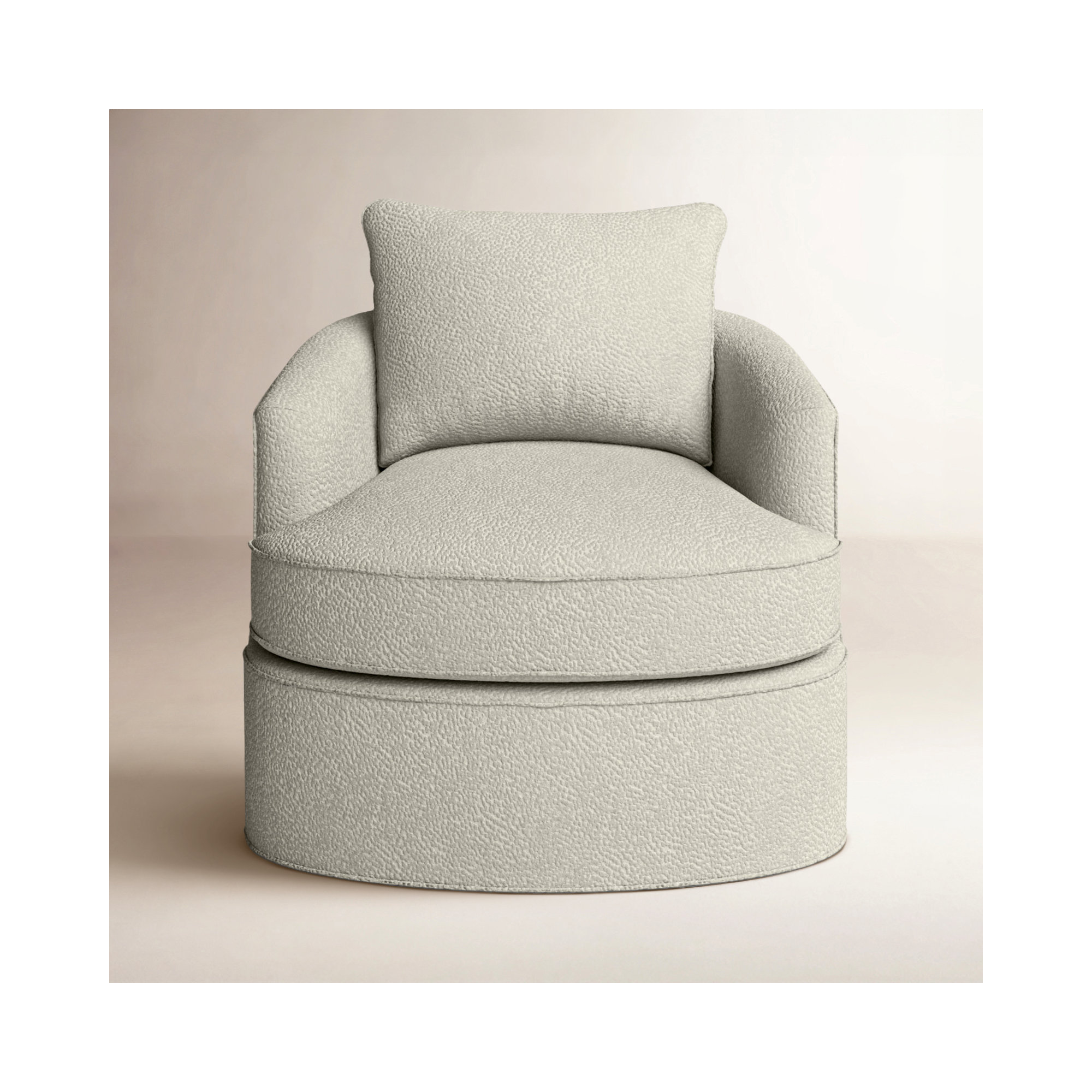 Mills Upholstered Swivel Barrel Chair, Snowcreek 10 White