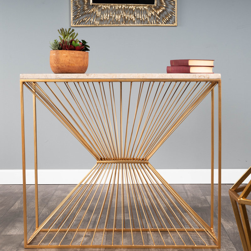 Cosmo Fossil Stone & Metal Console Table