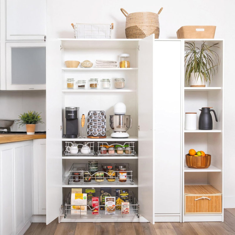 Heavy-Duty Premium Collection Pull Out Cabinet Organizer - Pantry Drawer Slide Out Caddy - Basket Size 11" W X 21" D X 5" H, Anti-Rust Chrome Finish