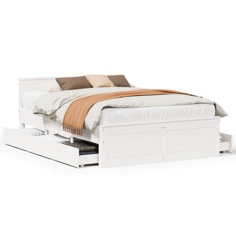 Heinle Solid Wood Storage Bed, Kingsize (5'), White