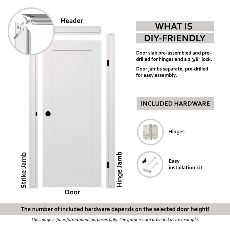 Stella 32" Snow White Composite Prehung Interior Door with Satin Nickel Hinges
