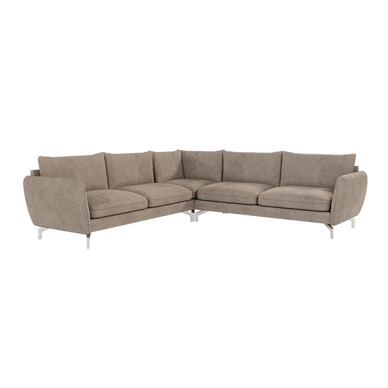 Modern L-shape Corner Sofa  with Silver Metal Legs, Dark Beige