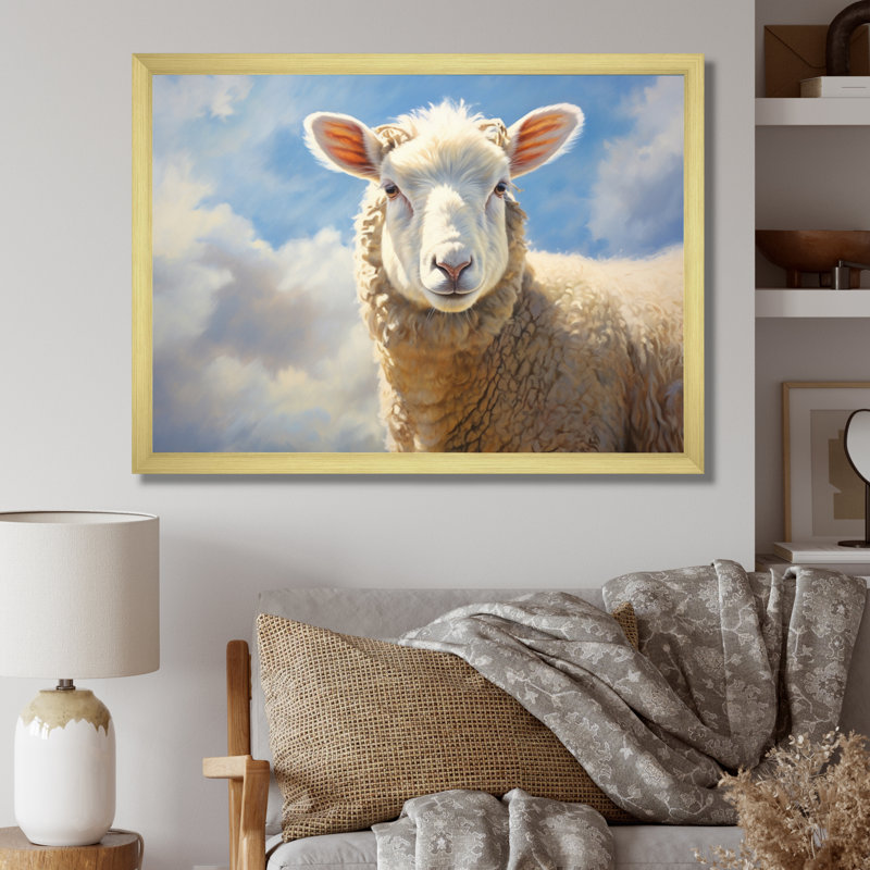 Portrait de mouton I - impression, H 16 po x l 32 po x P 1 po, Cadre doré à une seule photo