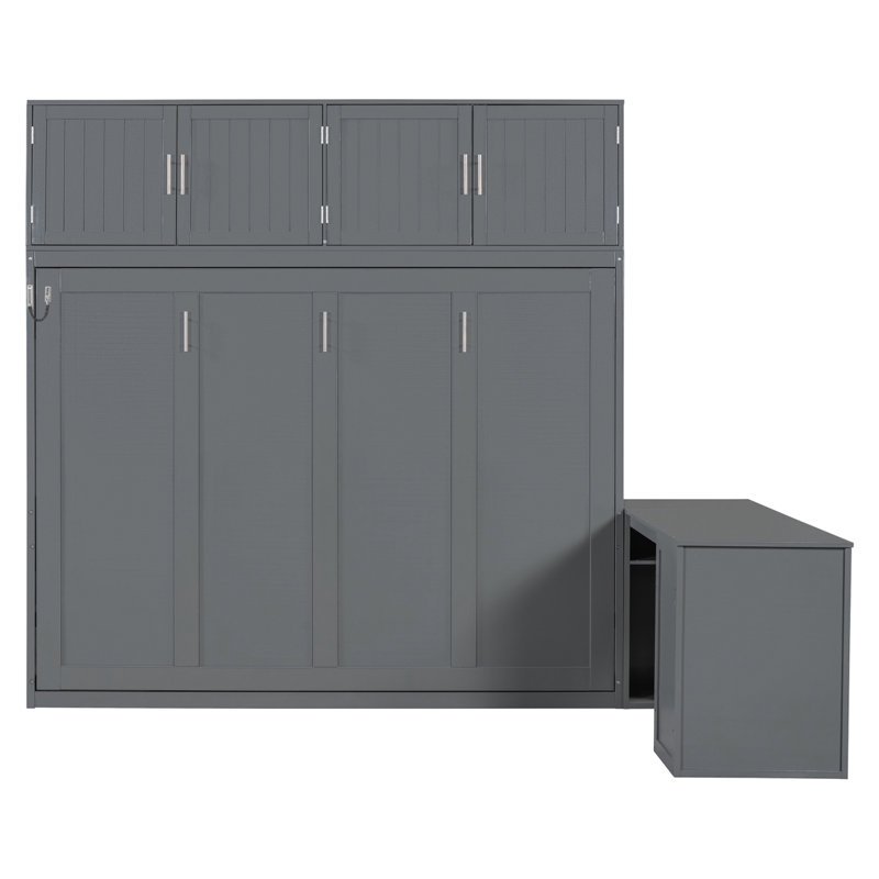 Grand lit escamotable mural avec bureau, tablettes de rangement et grands armoires, gris (ANCIEN SKU: N820S00034E)