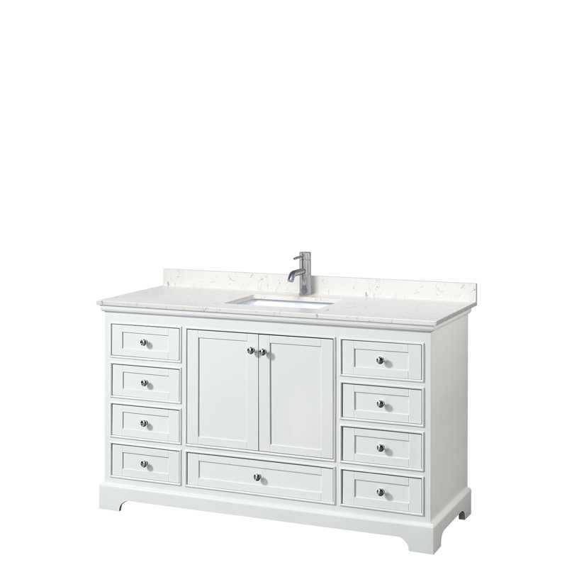 Deborah 60'' Single Bathroom Vanity with Marble Top, Carrara Cultured Marble, White/Polished Chrome