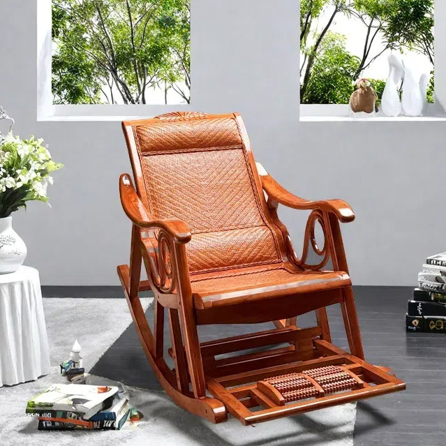 Chaise berçante en rotin naturel, Brun